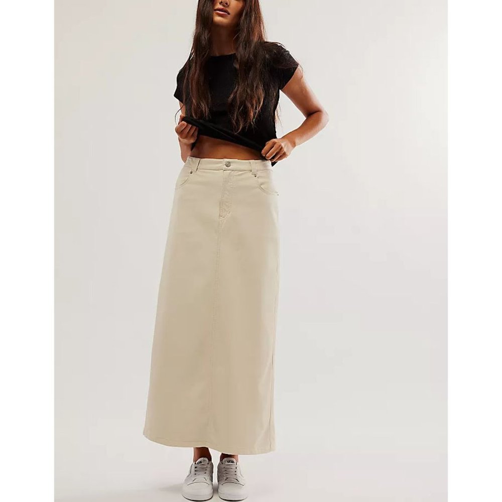 FREE PEOPLE City Slicker Vegan Maxi Skirt / Nilla Cream - Picture 8 of 12